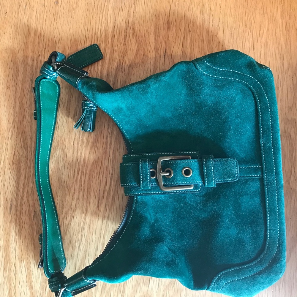 green suede coach purse